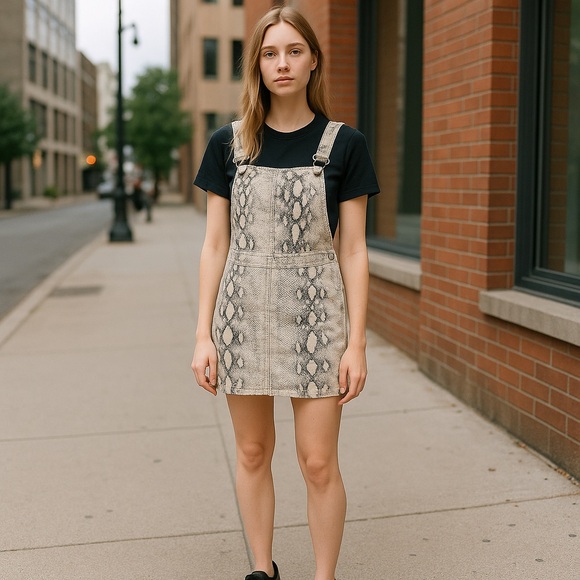 Pol Snakeskin Overall Skirt Beige Size Medium - Picture 2 of 16